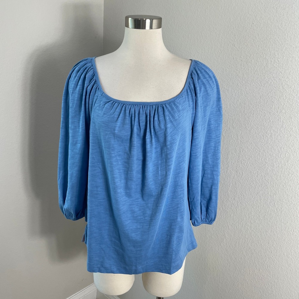 NEW Boden‎ Womens Medium Blue Cotton Slub Knit Long Sleeve Top 3/4 Sleeve Shirt